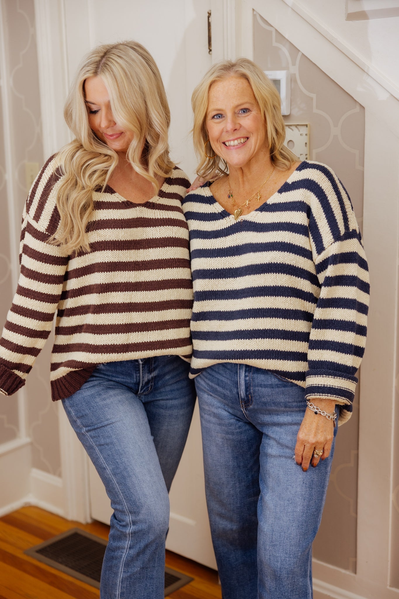 Striped V-Neck OS Sweater